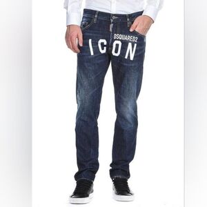 DSQUARED2 🇨🇦 Icon Print Skater Jeans - Fits 40" Waist, Blue/White